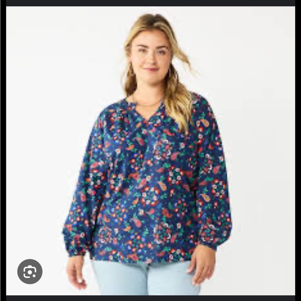 Croft & Barrow Navy Floral Blouse